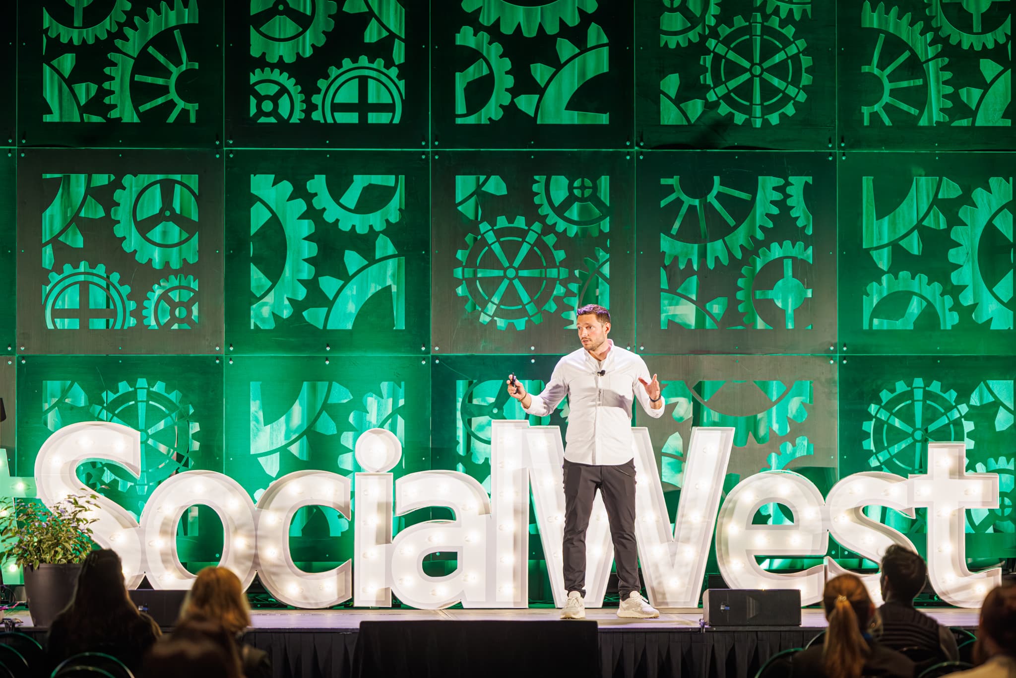 David Zagury delivering the LLM Shift Explained keynote at SocialWest 2026